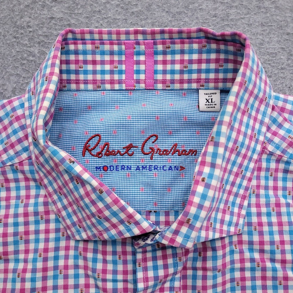 Robert Graham Modern Americana Shirt Mens XL Tailored Fit Button Up Short Sleeve